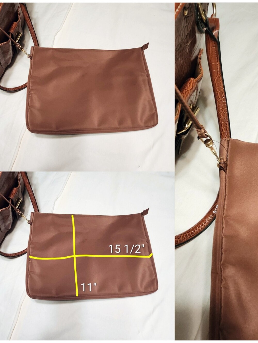 Merona Brown Croc Faux Leather Double Handle Laptop Tote Bag - Picture 8 of 11